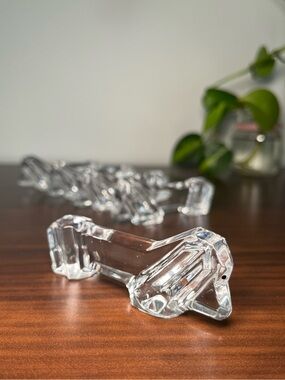 Set of 5 Vintage Dachshund Crystal Knife Rest Art Deco Table Decor MCM Glassware